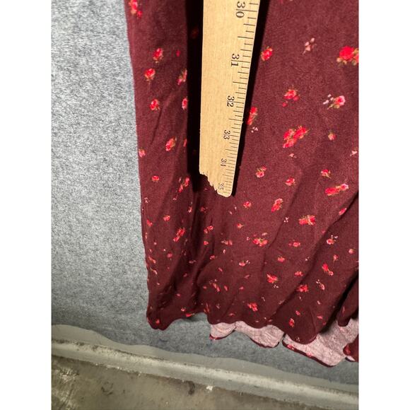 Old Navy Dress Women Short Sleeve Puff Sleeve Floral Burgundy Midi Boho Cottage - Picture 6 of 8